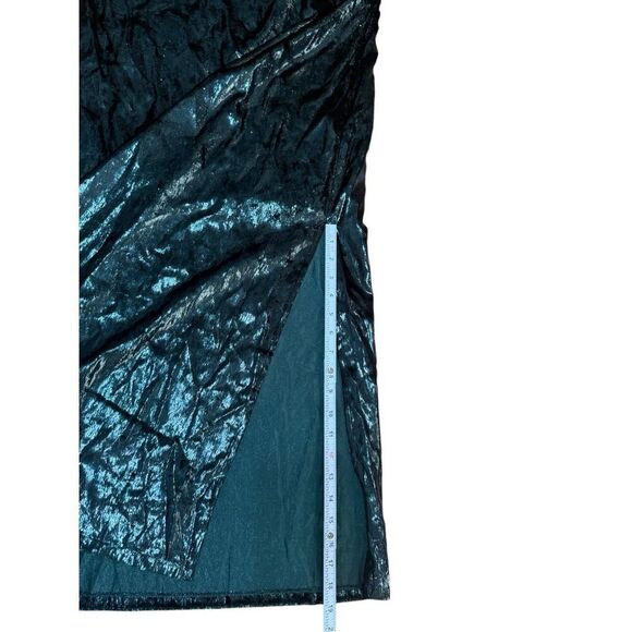 Line and Dot Soft Emerald Green Strappy Velvety Foil Midi Slip Dress Sz L - Picture 11 of 15